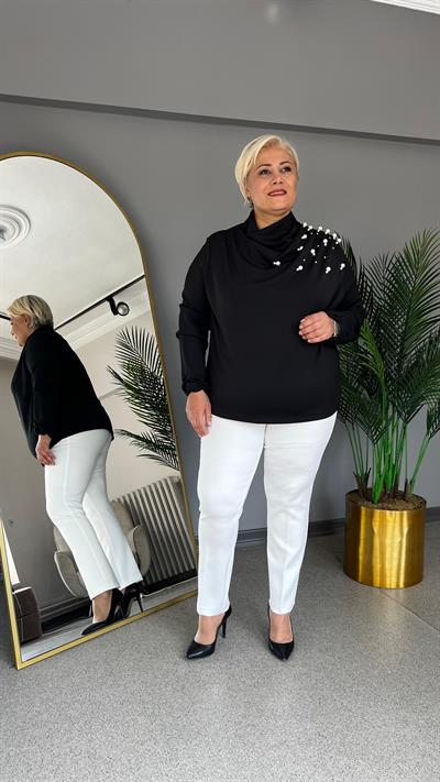 Selma Büyük Beden Spor Şık İncili Bluz