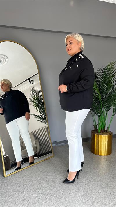 Selma Büyük Beden Spor Şık İncili Bluz