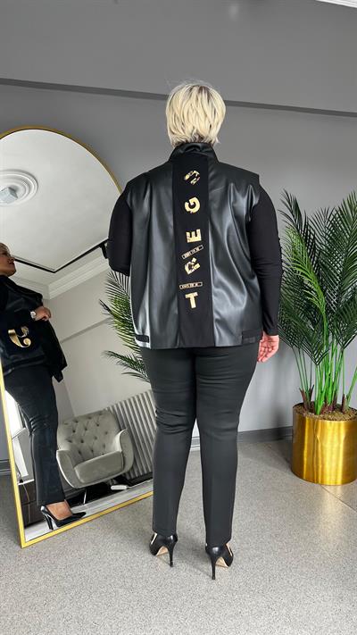 Selma Büyük Beden Suni Deri Spor Kısa Yelek