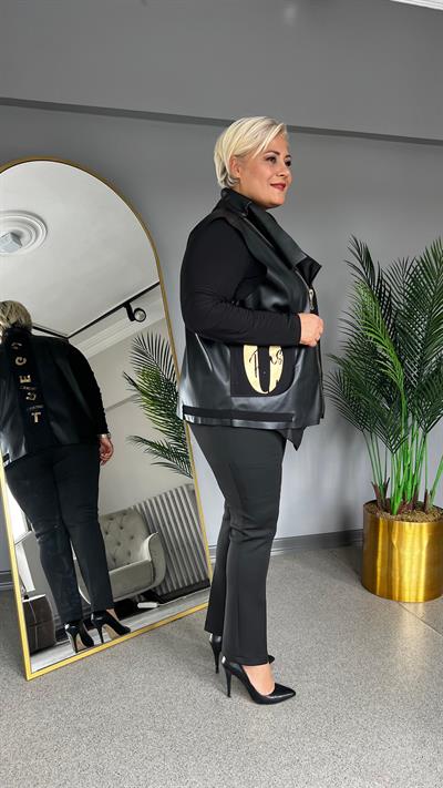 Selma Büyük Beden Suni Deri Spor Kısa Yelek