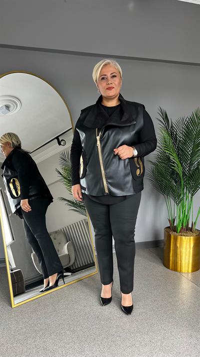 Selma Büyük Beden Suni Deri Spor Kısa Yelek