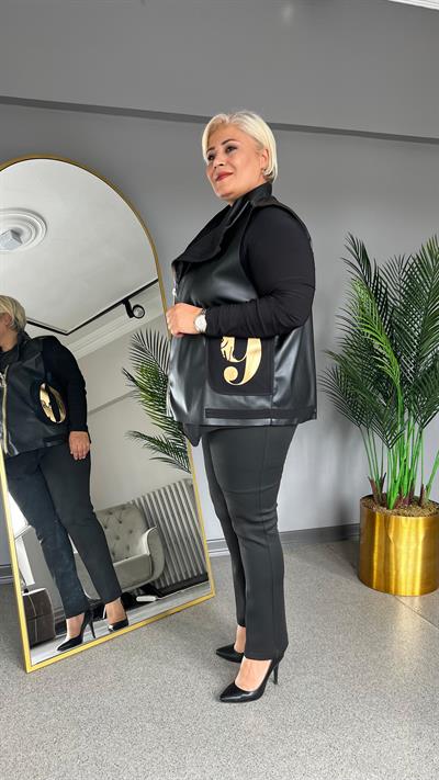 Selma Büyük Beden Suni Deri Spor Kısa Yelek