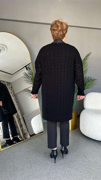 Selma Büyük Beden Süni Deri/Örme Hırka