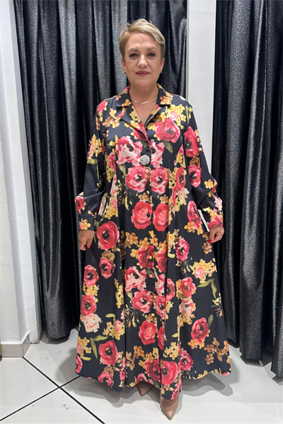 Selma Büyük Beden Tafta Çiçek Desenli Elbise