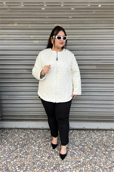 Selma Büyük Beden Taş Detaylı Astarlı Mont