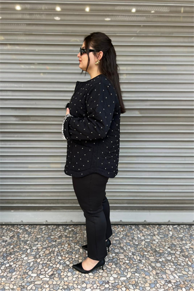 Selma Büyük Beden Taş Detaylı Astarlı Mont