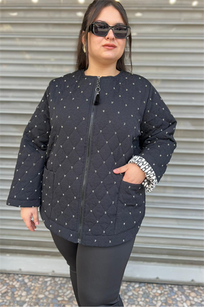 Selma Büyük Beden Taş Detaylı Astarlı Mont