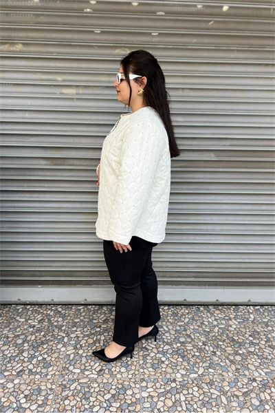 Selma Büyük Beden Taş Detaylı Astarlı Mont