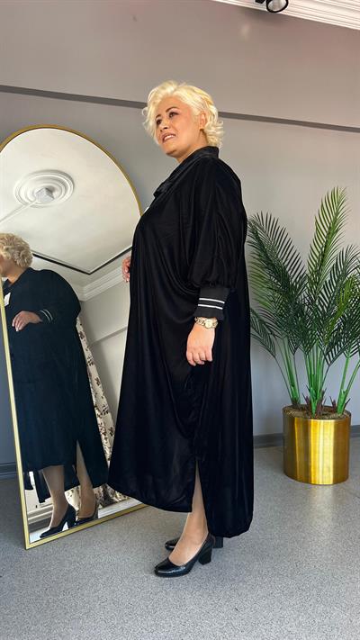 Selma Büyük Beden Taş Detaylı Kadife Elbise