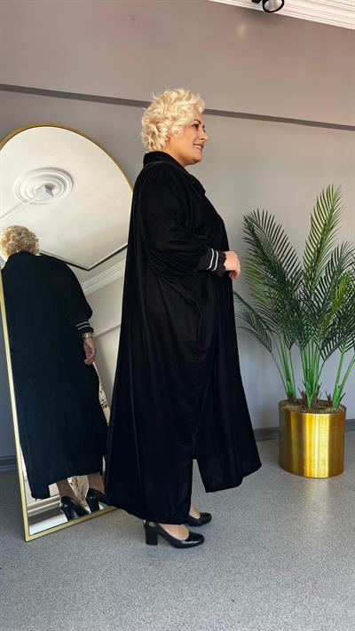 Selma Büyük Beden Taş Detaylı Kadife Elbise