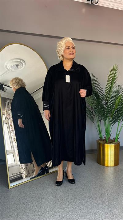 Selma Büyük Beden Taş Detaylı Kadife Elbise