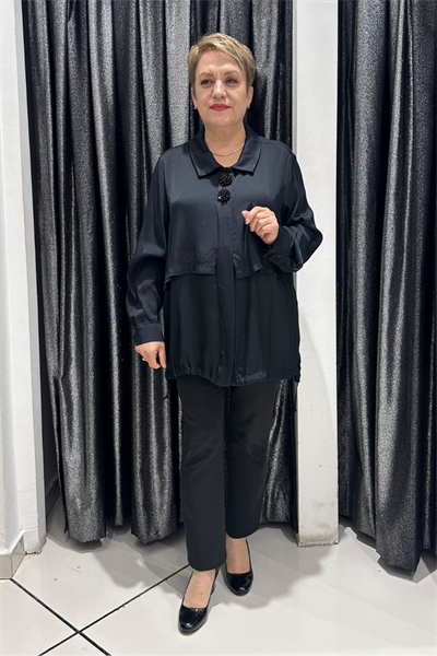 Selma Büyük Beden Taş Detaylı Katmanlı Gömlek