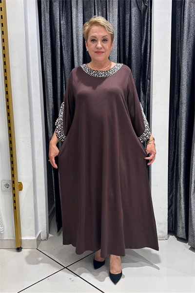 Selma Büyük Beden Taş Detaylı Şık Elbise