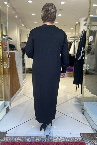 Selma Büyük Beden Taş Detaylı Siyah Elbise