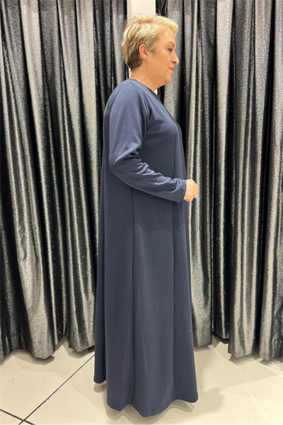 Selma Büyük Beden Taş Detaylı Uzun Elbise