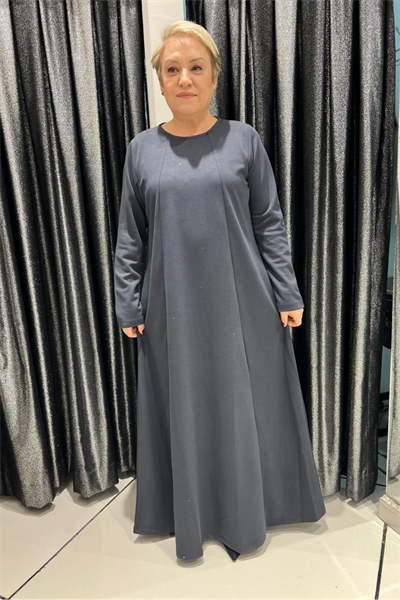 Selma Büyük Beden Taş Detaylı Uzun Elbise
