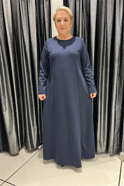 Selma Büyük Beden Taş Detaylı Uzun Elbise