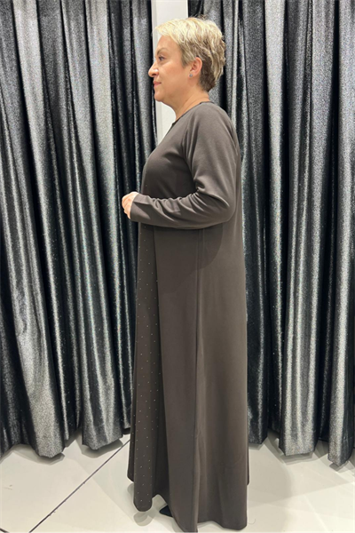 Selma Büyük Beden Taş Detaylı Uzun Elbise