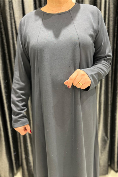 Selma Büyük Beden Taş Detaylı Uzun Elbise