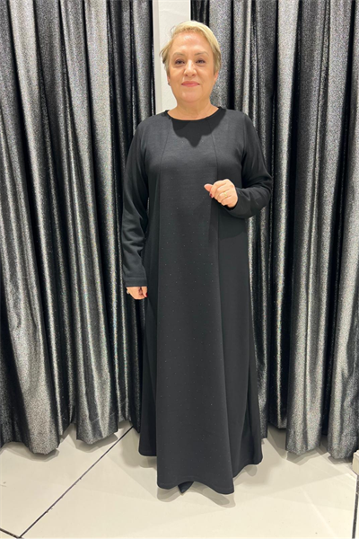 Selma Büyük Beden Taş Detaylı Uzun Elbise