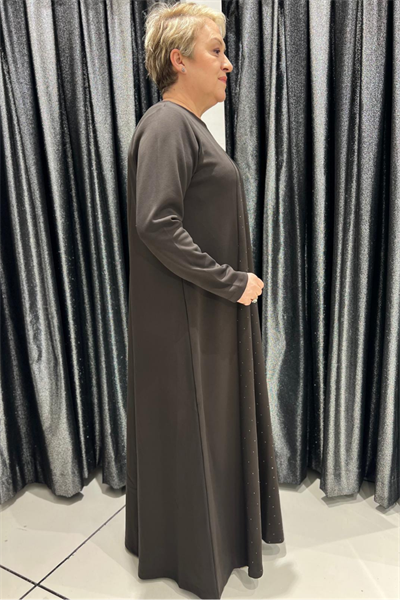 Selma Büyük Beden Taş Detaylı Uzun Elbise