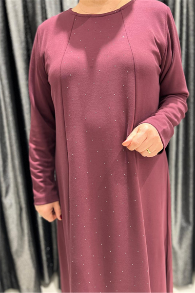 Selma Büyük Beden Taş Detaylı Uzun Elbise