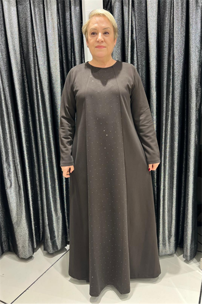 Selma Büyük Beden Taş Detaylı Uzun Elbise