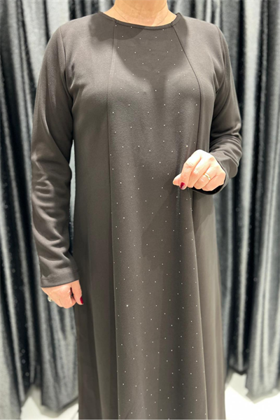 Selma Büyük Beden Taş Detaylı Uzun Elbise