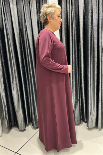 Selma Büyük Beden Taş Detaylı Uzun Elbise