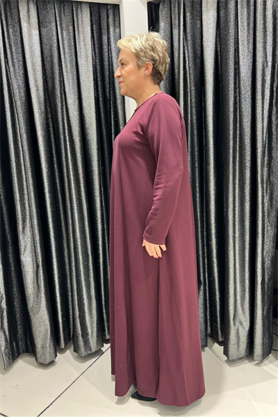 Selma Büyük Beden Taş Detaylı Uzun Elbise