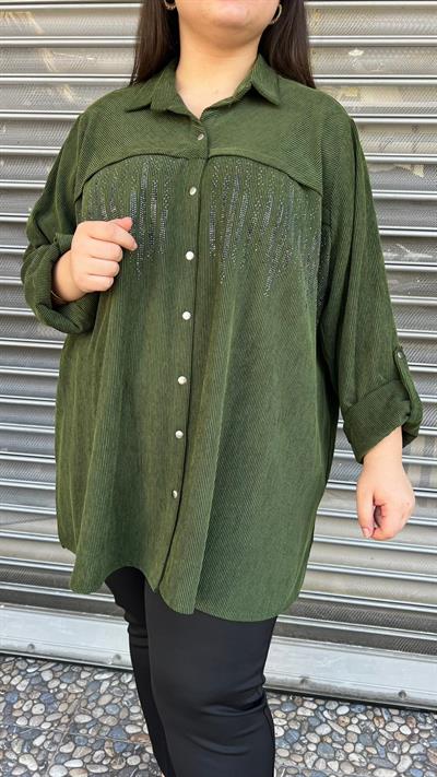 Selma Büyük Beden Taş İşlemeli Fitilli Gömlek