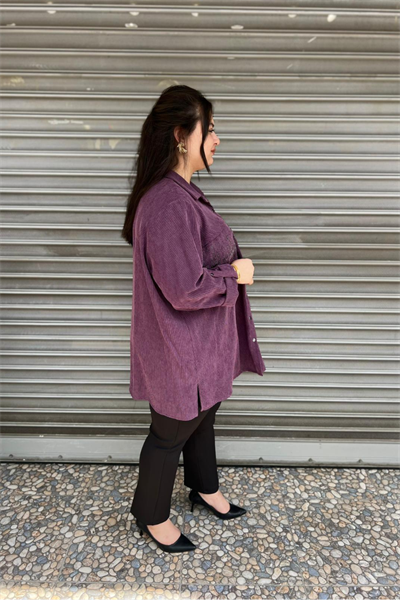 Selma Büyük Beden Taş İşlemeli Fitilli Gömlek