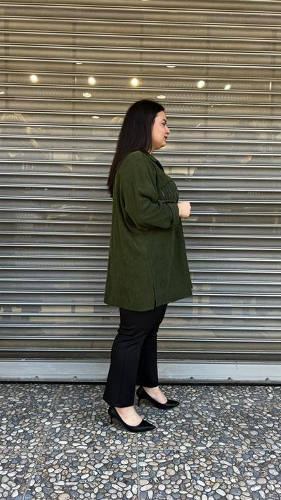 Selma Büyük Beden Taş İşlemeli Fitilli Gömlek