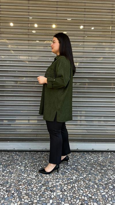 Selma Büyük Beden Taş İşlemeli Fitilli Gömlek