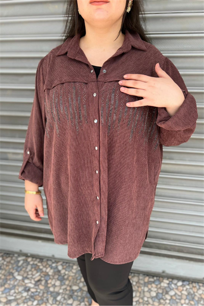 Selma Büyük Beden Taş İşlemeli Fitilli Gömlek