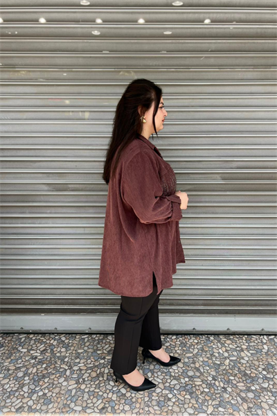 Selma Büyük Beden Taş İşlemeli Fitilli Gömlek