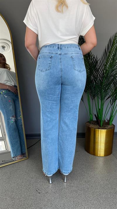 Selma Büyük Beden Taş İşlemeli Kot Pantolon