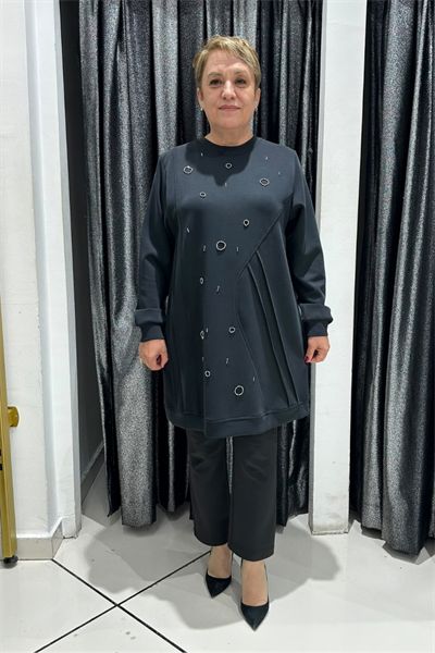 Selma Büyük Beden Taş İşlemeli Nervürlü Premium Oysho Kumaş Tunik