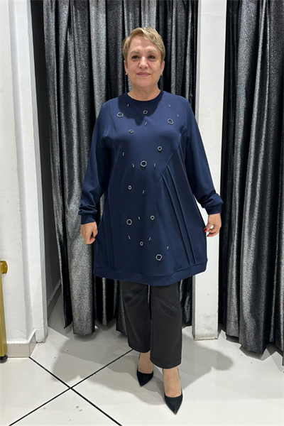 Selma Büyük Beden Taş İşlemeli Nervürlü Premium Oysho Kumaş Tunik