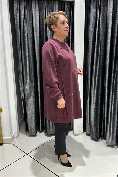Selma Büyük Beden Taş İşlemeli Nervürlü Premium Oysho Kumaş Tunik