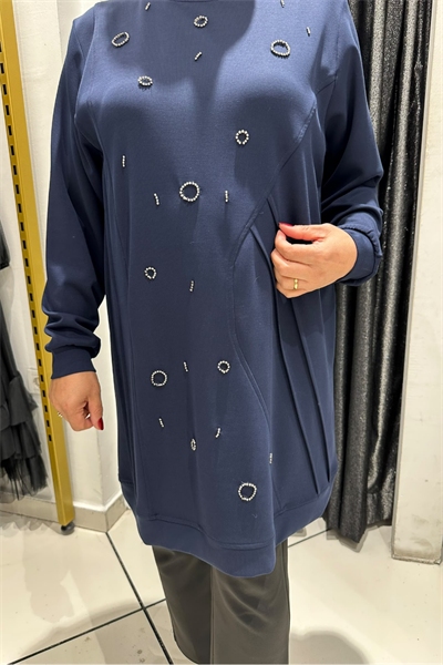 Selma Büyük Beden Taş İşlemeli Nervürlü Premium Oysho Kumaş Tunik