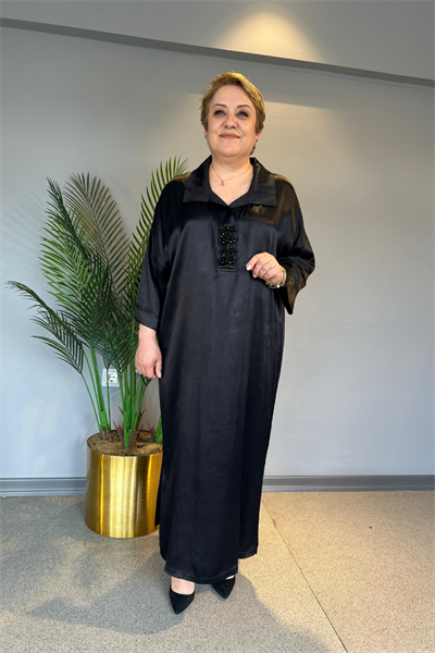 Selma Büyük Beden Taş İşlemeli Saten Elbise