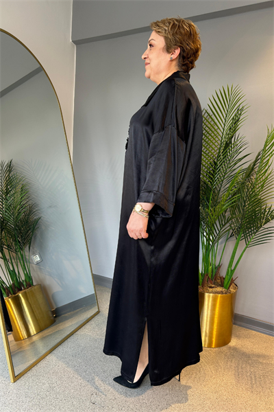 Selma Büyük Beden Taş İşlemeli Saten Elbise