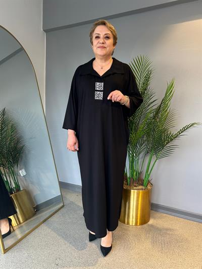 Selma Büyük Beden Taş İşlemeli Viskon Elbise