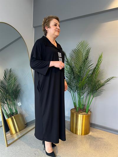 Selma Büyük Beden Taş İşlemeli Viskon Elbise