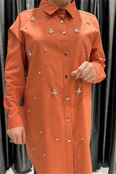 Selma Büyük Beden Taş İşlemeli Yakalı Tunik Gömlek