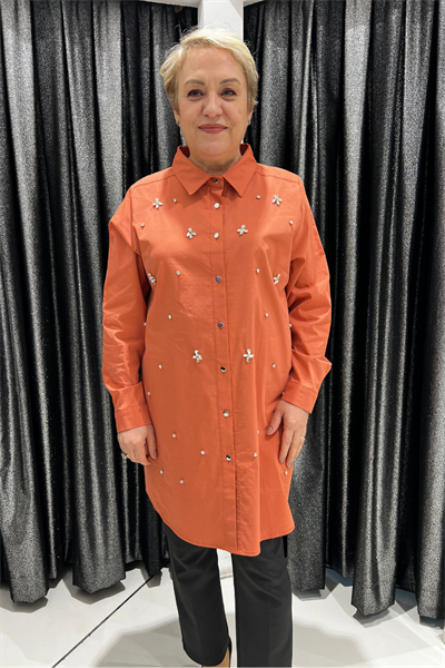 Selma Büyük Beden Taş İşlemeli Yakalı Tunik Gömlek