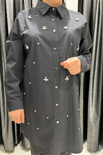 Selma Büyük Beden Taş İşlemeli Yakalı Tunik Gömlek