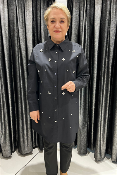 Selma Büyük Beden Taş İşlemeli Yakalı Tunik Gömlek