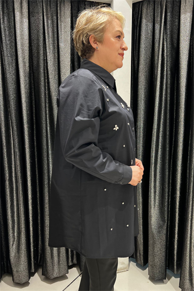 Selma Büyük Beden Taş İşlemeli Yakalı Tunik Gömlek